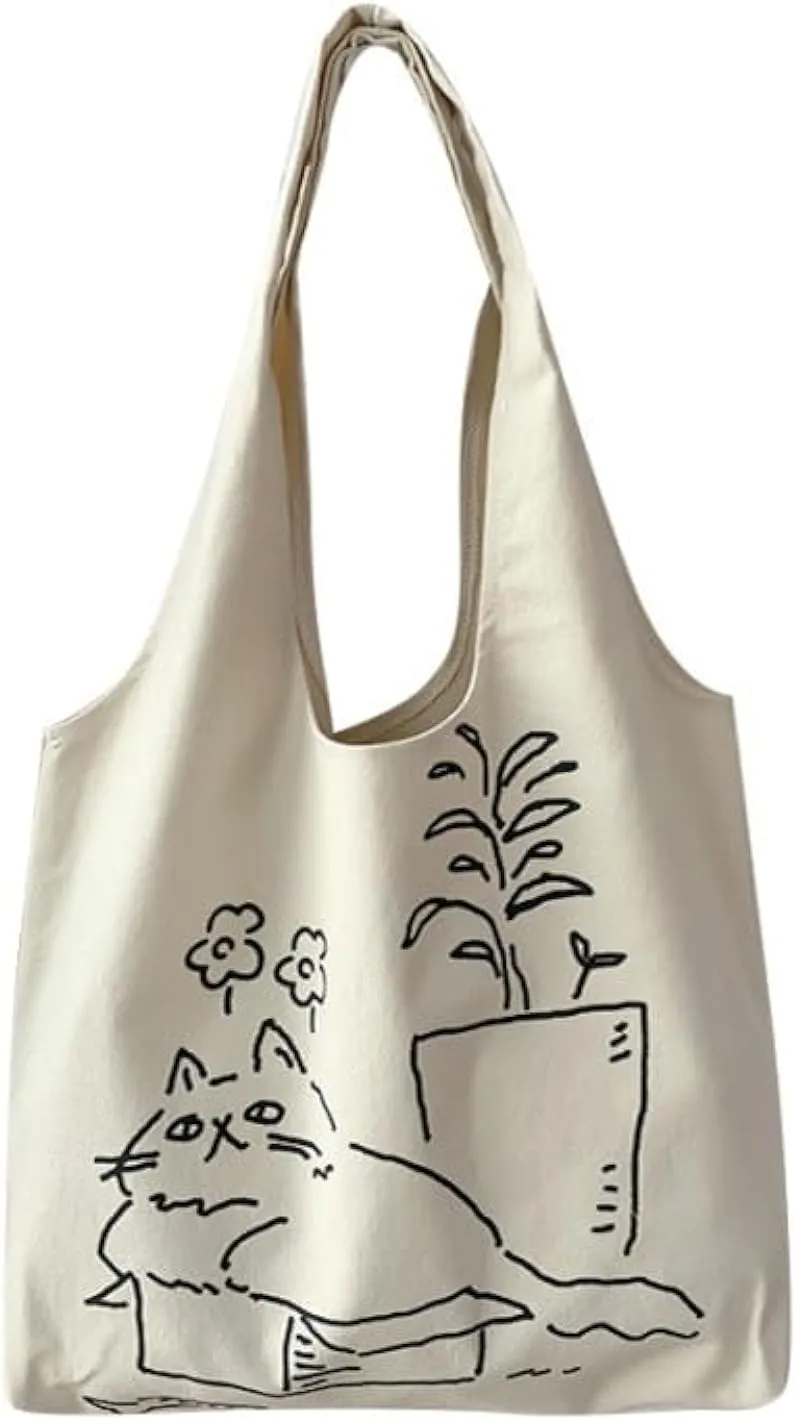 Cute Tote Bag for Women with Zipper, Funny Purse with Cats Dogs Large Canvas Shoulder Bag Handbag