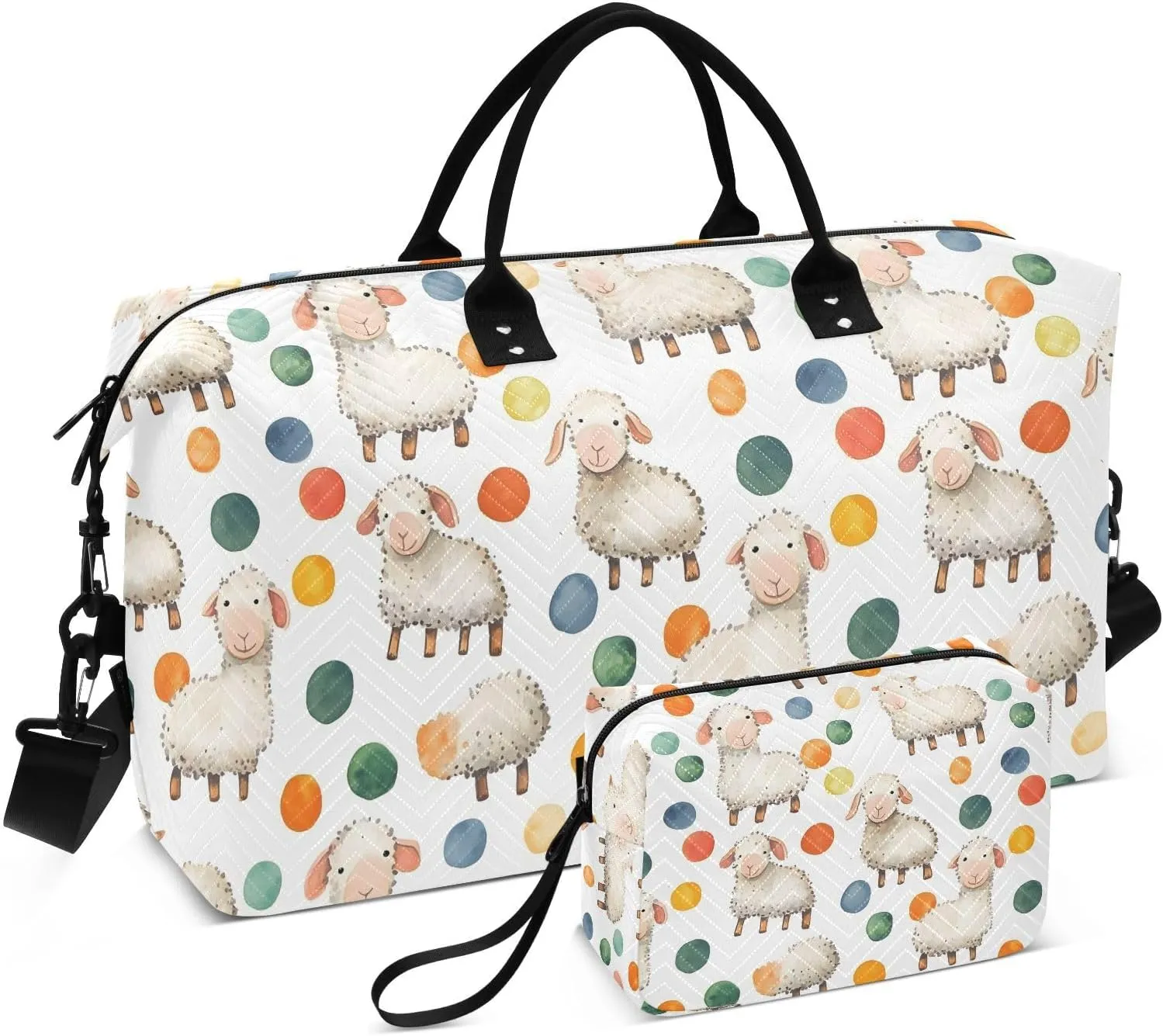 Cute White Sheep Duffel Bag for Travel Gym Sport, Weekender Travel Bags Carry on Overnight Bag