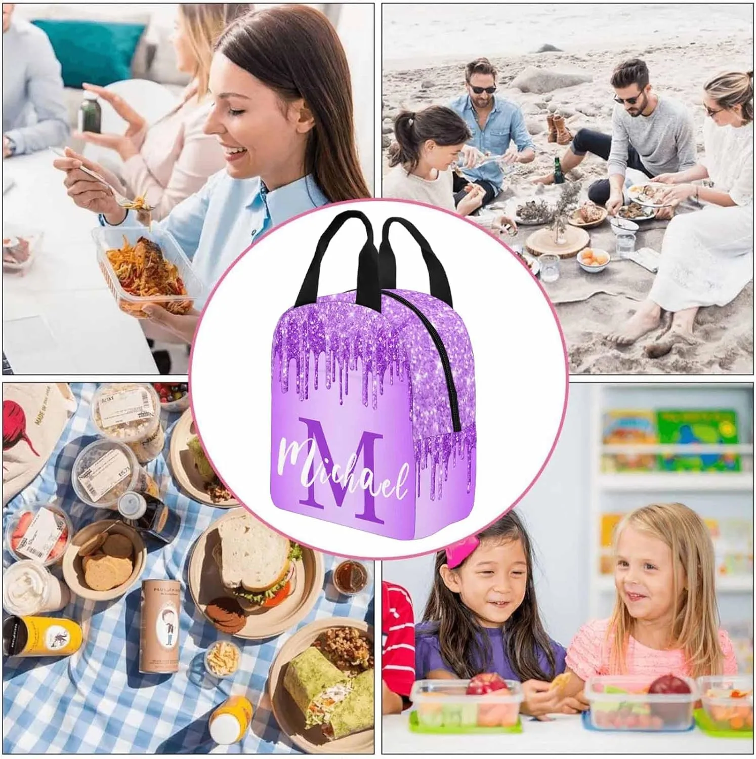 D-Story Custom Backpack for Girls, 3 in 1 Backpack Set with Lunch bag Pencil Case Customized Glitter Sparkling Backpack For Girls back to school