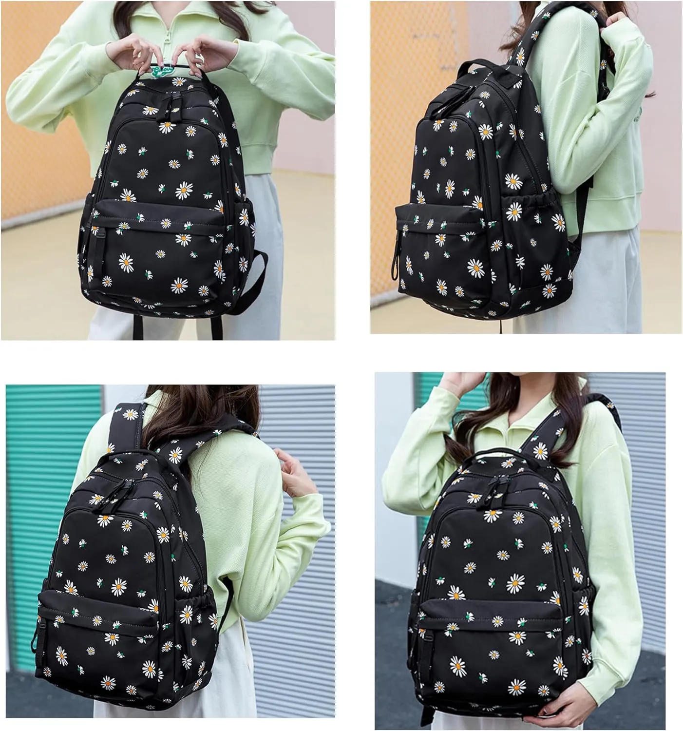 Daisy Prints Backpack for Girls Middle School Bookbag Elementary School Bags for Teens