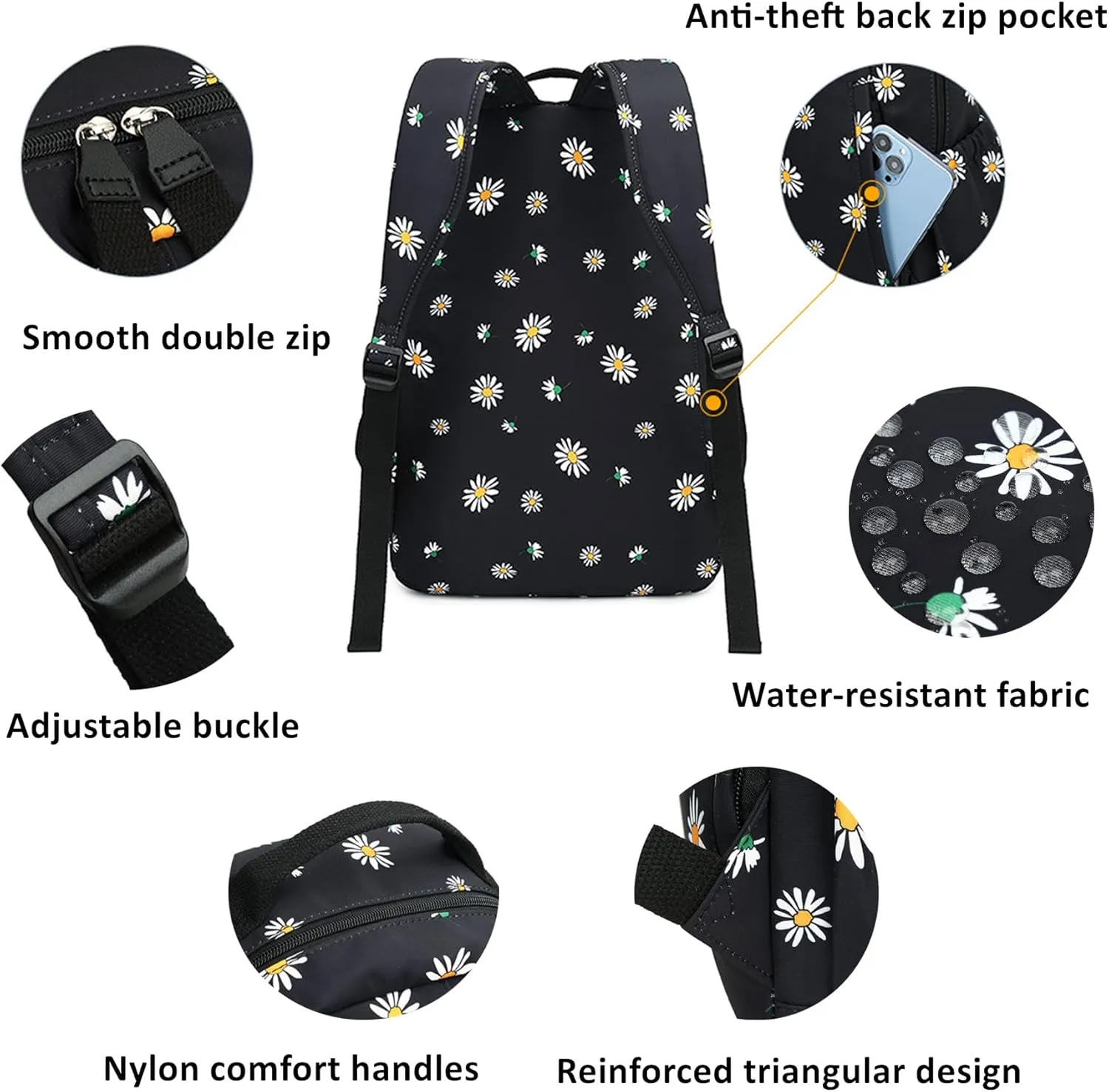 Daisy Prints Backpack for Girls Middle School Bookbag Elementary School Bags for Teens