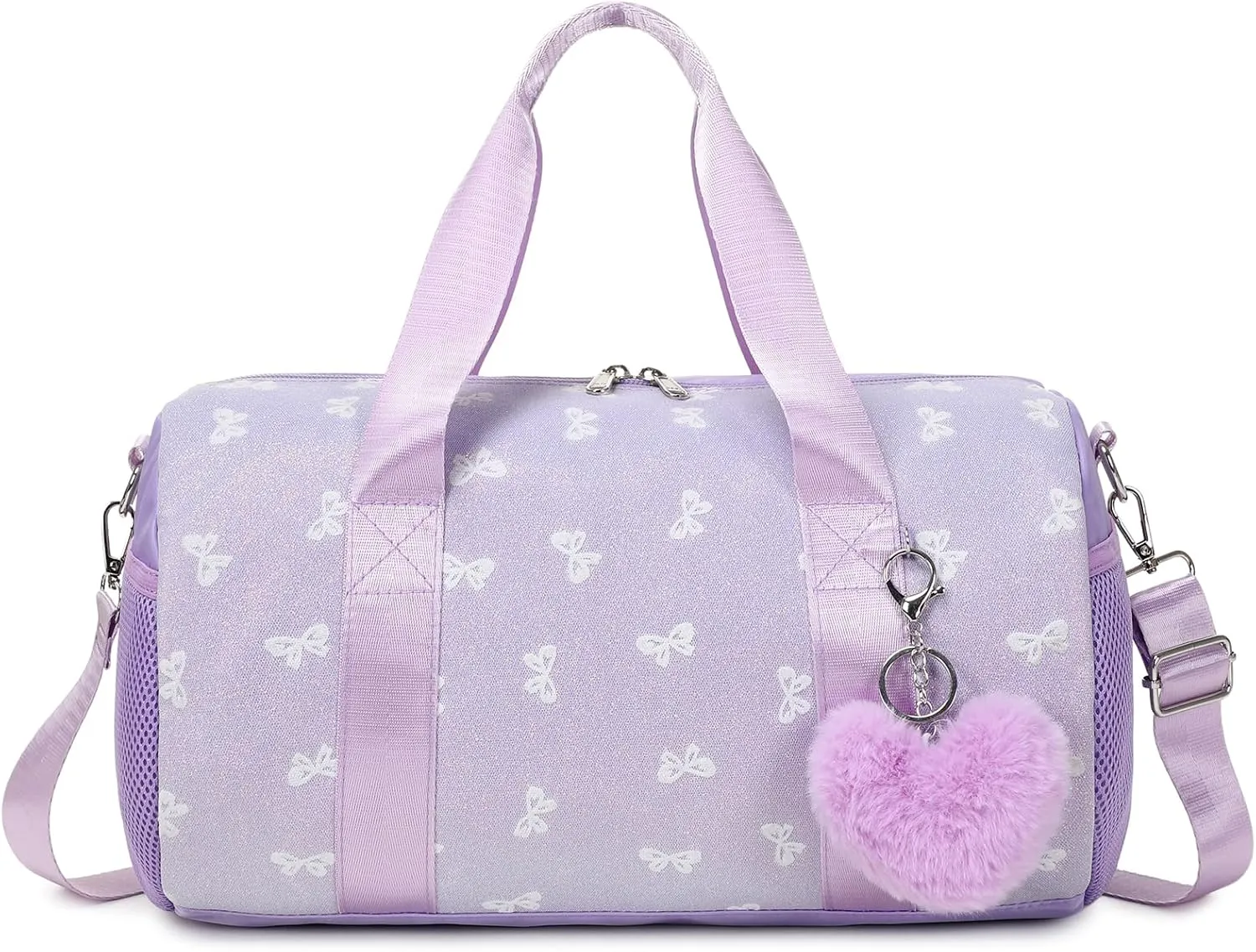 Dance Bag for Little Girls, Purple Soft Plush with Plush Pendant Ballet Gymnastics Sport Overnight Travel Sleepover Bags with Wet and Dry for Kids Girls