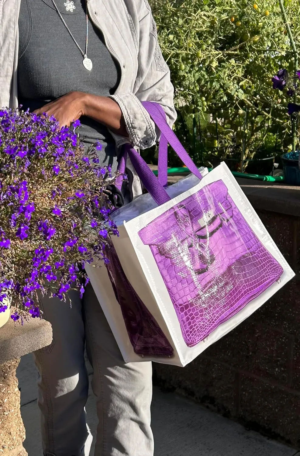 Designer Reusable Grocery Tote Bag, Large with Handles, Foldable Comfortable Shoulder Straps for Errands