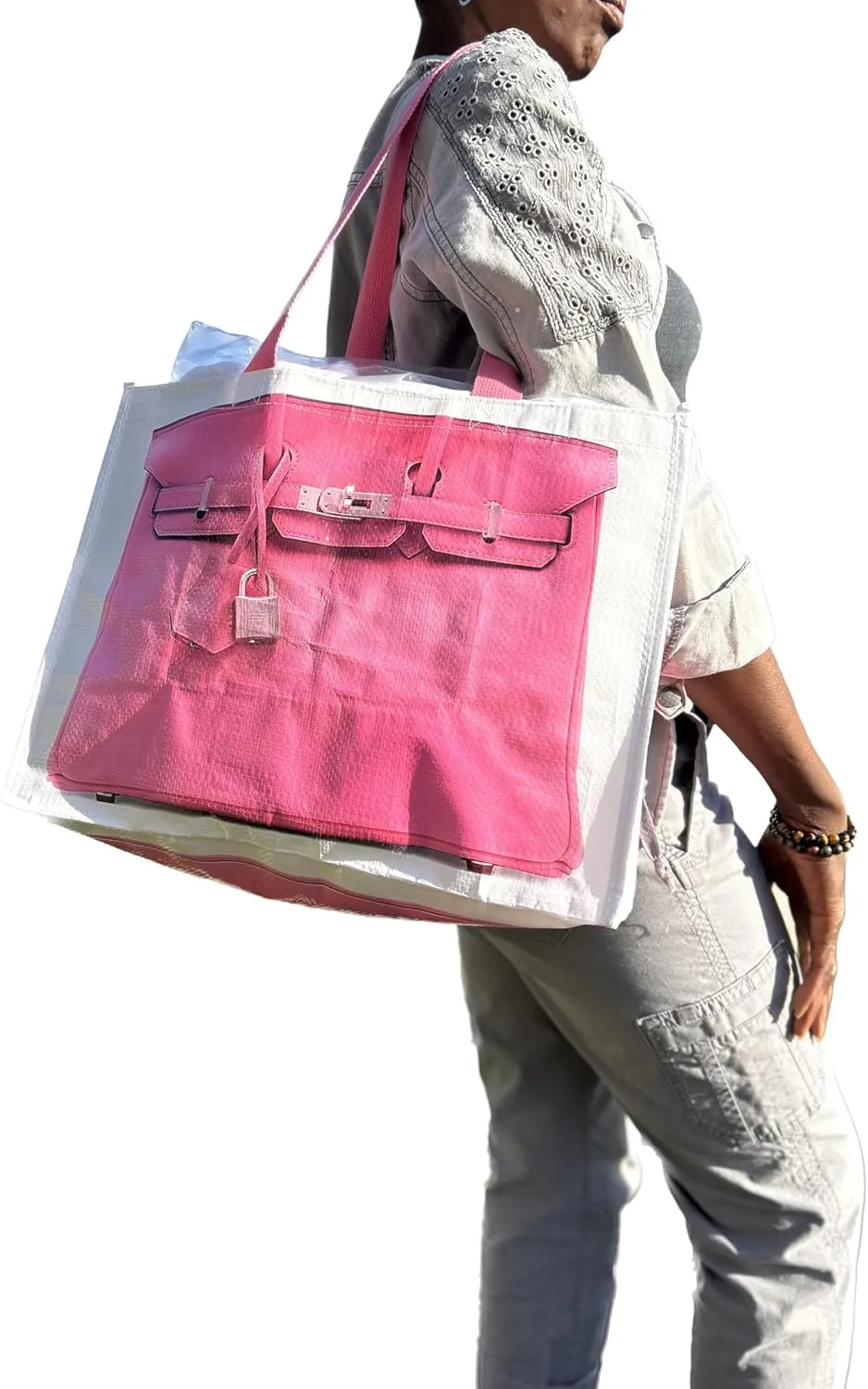 Designer Reusable Grocery Tote Bag, Large with Handles, Foldable Comfortable Shoulder Straps for Errands
