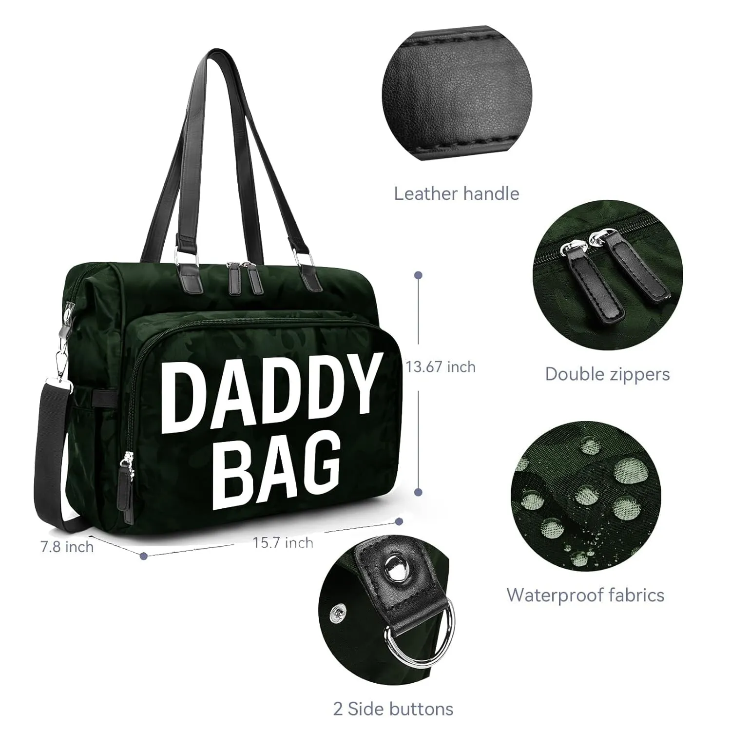 Diaper Bag Backpack for Daddy, Travel Bags with Laptop Compartment, Diaper Backpack, Large Capacity Hospital Bags for Labor and Delivery (Camo Olive Green Daddy Bag)