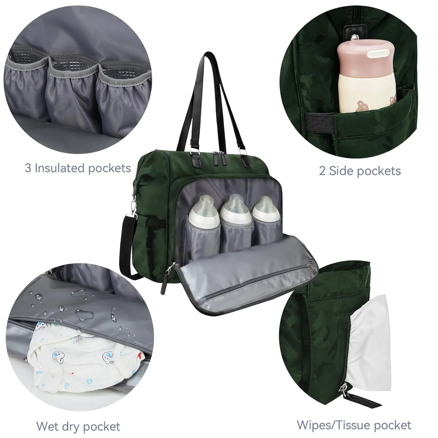 Diaper Bag Backpack for Daddy, Travel Bags with Laptop Compartment, Diaper Backpack, Large Capacity Hospital Bags for Labor and Delivery (Camo Olive Green Daddy Bag)