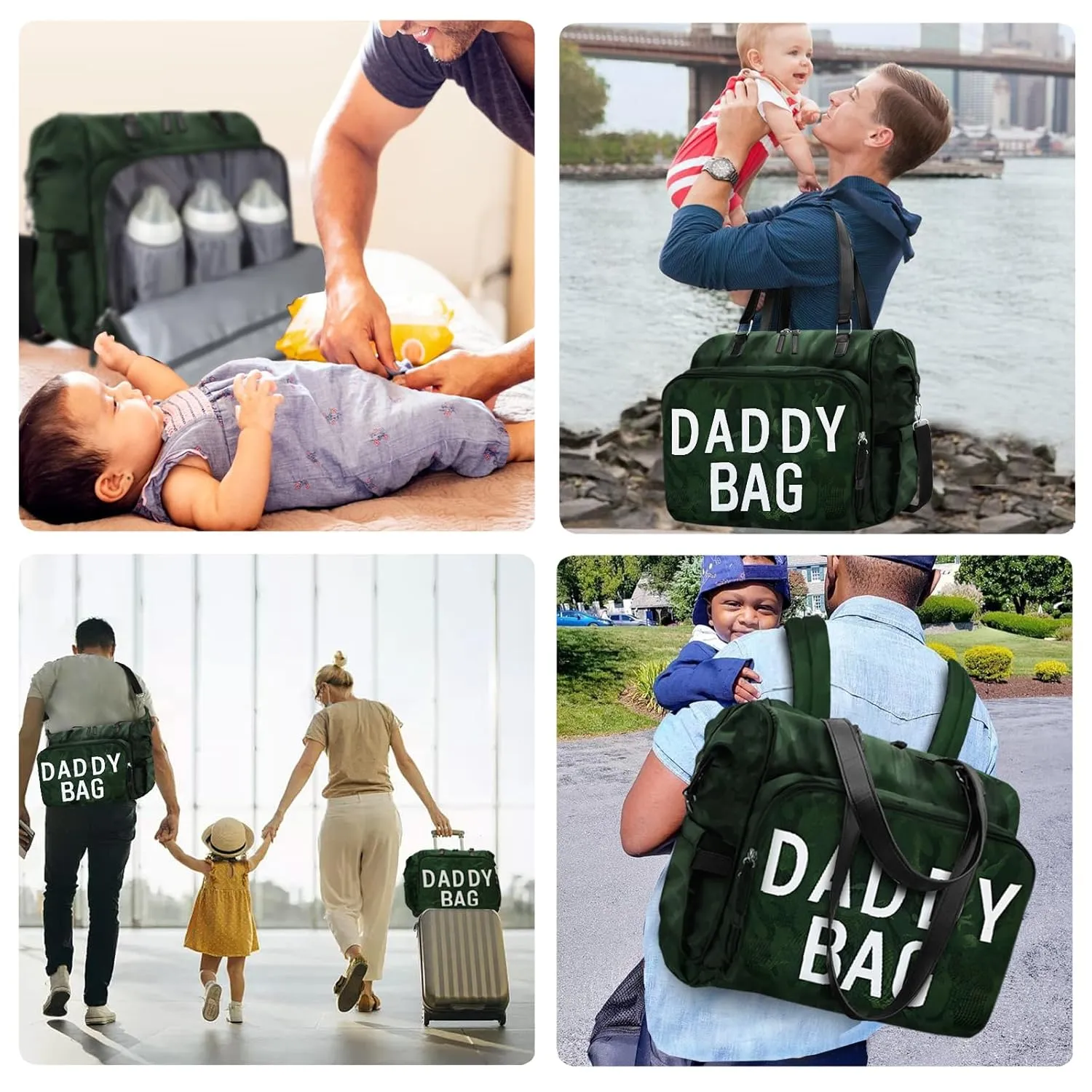 Diaper Bag Backpack for Daddy, Travel Bags with Laptop Compartment, Diaper Backpack, Large Capacity Hospital Bags for Labor and Delivery (Camo Olive Green Daddy Bag)