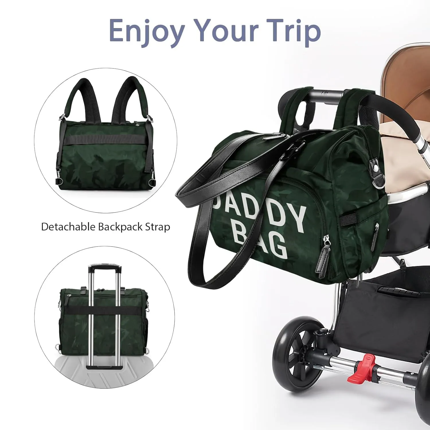 Diaper Bag Backpack for Daddy, Travel Bags with Laptop Compartment, Diaper Backpack, Large Capacity Hospital Bags for Labor and Delivery (Camo Olive Green Daddy Bag)