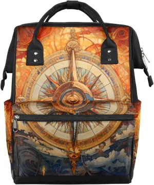 Diaper Bag Backpack for Mom and Dad Pañaleras Para Bebe Large Capacity Mommy Leisure Bag Baby Shower Bag for Hospital Weekend Warm Colors Eternal Compass Student Travel for Women