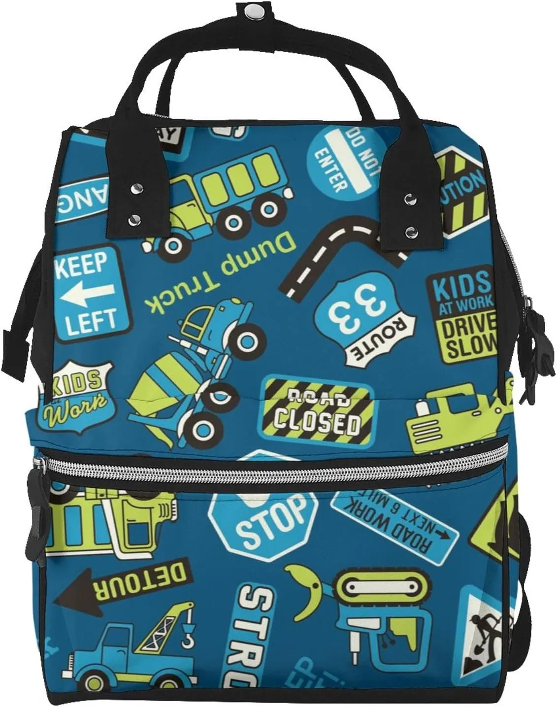 Diaper Bag Backpack For Women, Cartoon Heavy Equipment Machinery Road Construction Waterproof Multifunction Travel Pack Maternity Baby Changing Bags, Nappy Baby Bags With Multi-Function