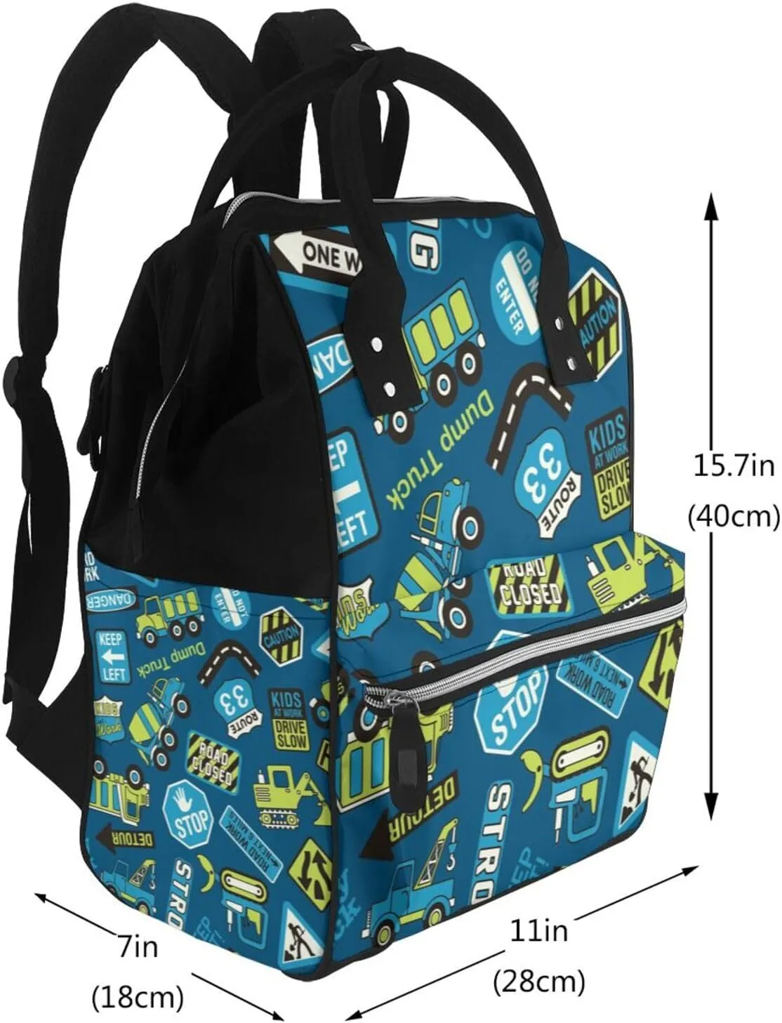 Diaper Bag Backpack For Women, Cartoon Heavy Equipment Machinery Road Construction Waterproof Multifunction Travel Pack Maternity Baby Changing Bags, Nappy Baby Bags With Multi-Function
