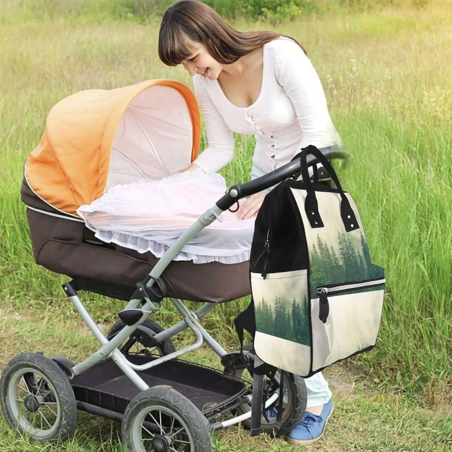 Diaper Bag Backpack For Women, Fog Forest Waterproof Multifunction Travel Pack Maternity Baby Changing Bags, Nappy Baby Bags With Multi-Function For Baby