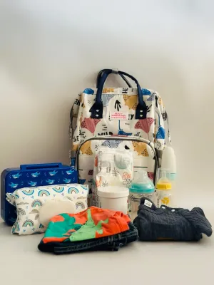 Diaper Bag Multifunctional,Connects Stroller HandsFree,BackPack USB, Baby Bag Waterproof,Comfortable Baby Diaper Bag Travel (WHITE AND BLUE)