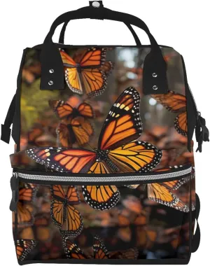 Diaper Bag Nappy Backpack Baby Bag Black and White Octopus and Ship Mummy Backpack Multifunction Changing Bags for Travel, Monarch Butterflies, One Size