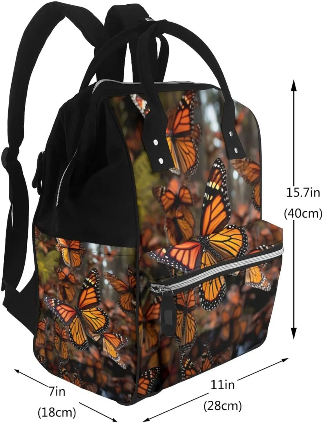 Diaper Bag Nappy Backpack Baby Bag Black and White Octopus and Ship Mummy Backpack Multifunction Changing Bags for Travel, Monarch Butterflies, One Size