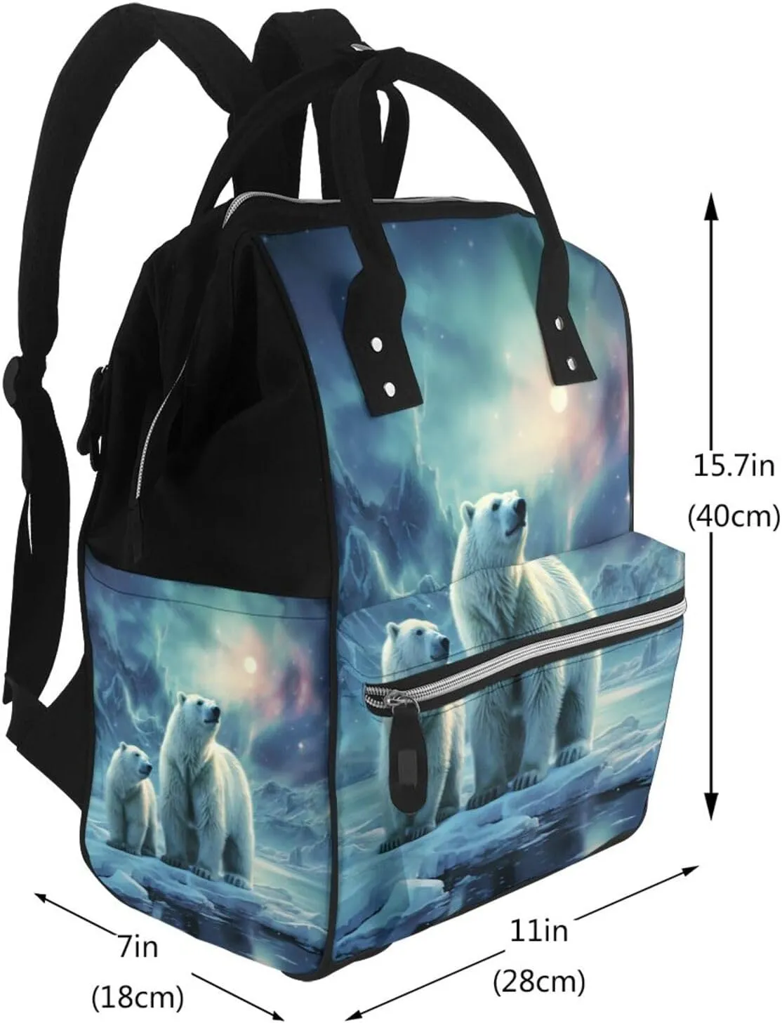 Diaper Bag Nappy Backpack Baby Bag Opossum In Snow Mummy Backpack Multifunction Changing Bags for Travel, Polar Bears Northern Lights, One Size