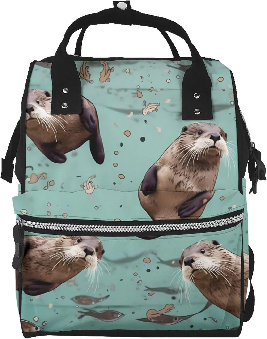 Diaper Bag Nappy Backpack Baby Bag Purple Black Goth Spooky Mummy Backpack Multifunction Changing Bags for Travel, Cute Otters, One Size