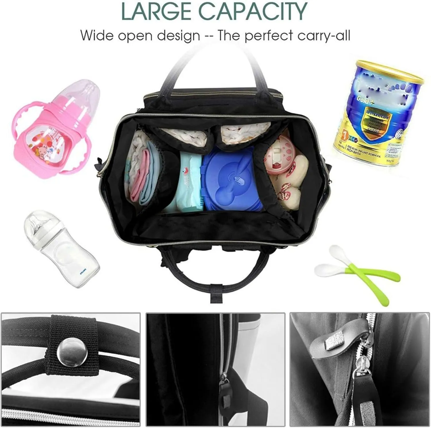 Diaper Bag Nappy Backpack Baby Bag Purple Black Goth Spooky Mummy Backpack Multifunction Changing Bags for Travel, Cute Otters, One Size
