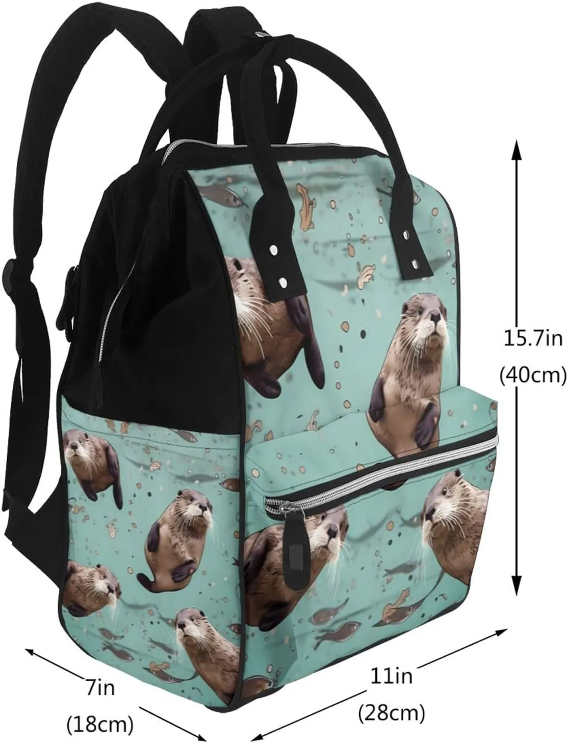 Diaper Bag Nappy Backpack Baby Bag Purple Black Goth Spooky Mummy Backpack Multifunction Changing Bags for Travel, Cute Otters, One Size