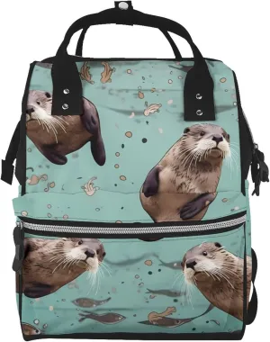 Diaper Bag Nappy Backpack Baby Bag Purple Black Goth Spooky Mummy Backpack Multifunction Changing Bags for Travel, Cute Otters, One Size