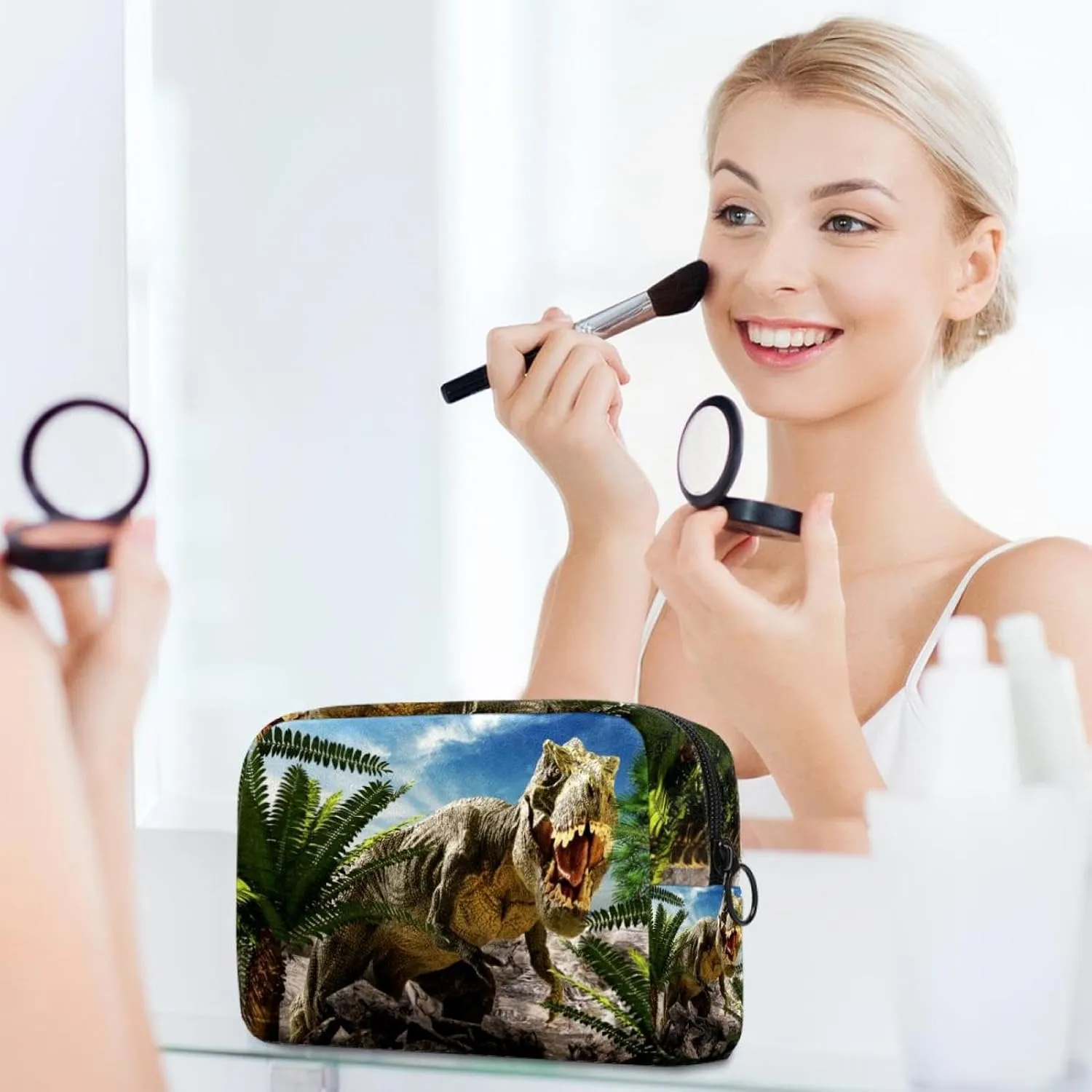 Dinosaurs Tyrannosaurus Large Small Makeup Bags for Women Teen Girls, Makeup Storage Bag with Zipper Accessories Organizer Bag for Travelling