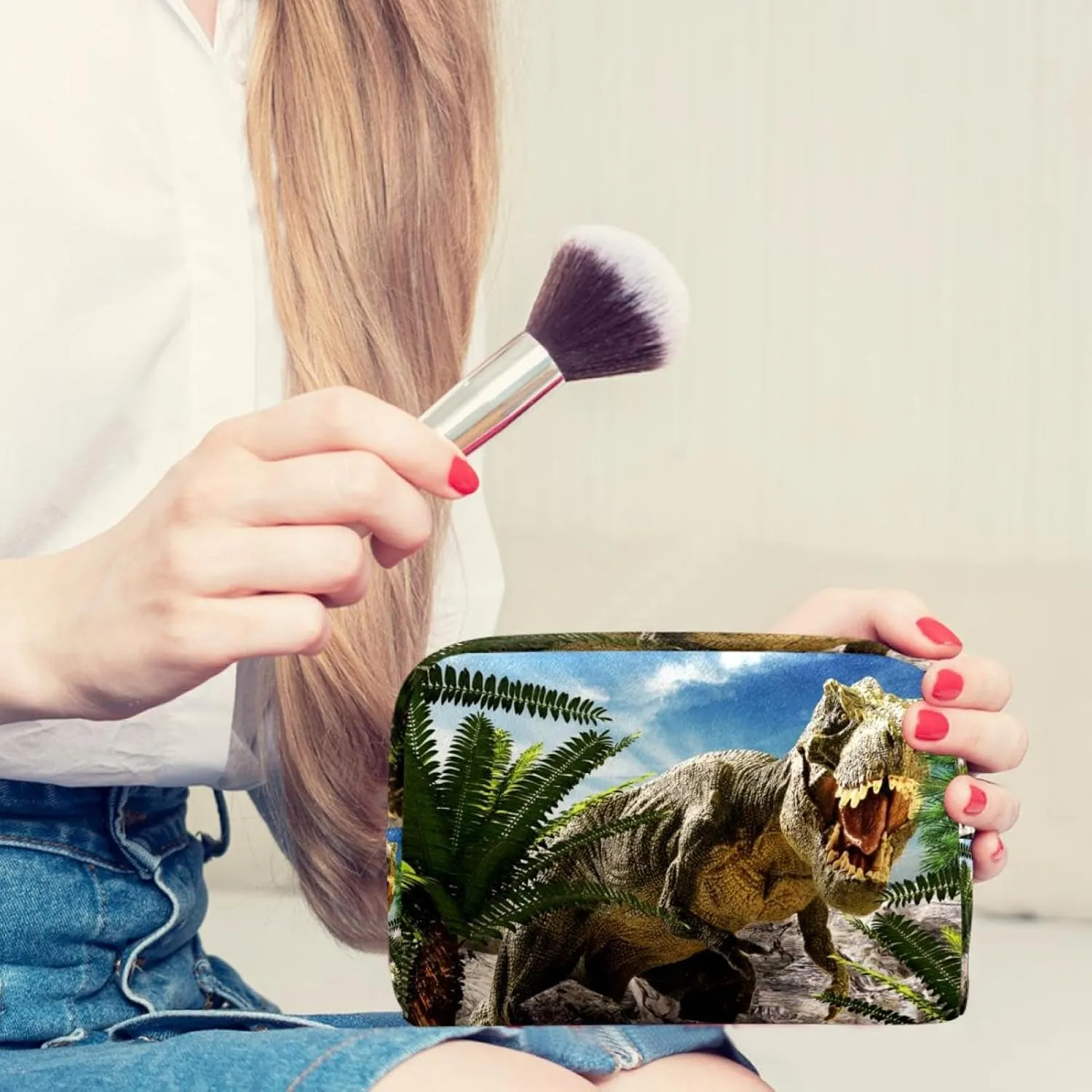 Dinosaurs Tyrannosaurus Large Small Makeup Bags for Women Teen Girls, Makeup Storage Bag with Zipper Accessories Organizer Bag for Travelling