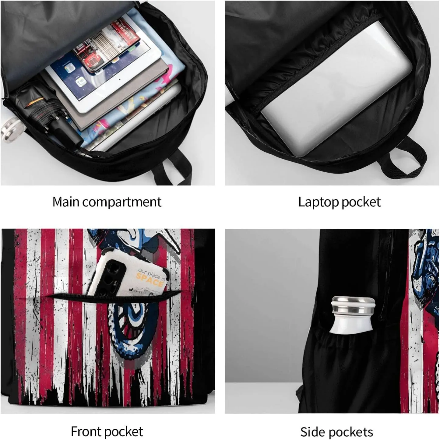 Dirt Bike American Flag Motocross Biker Gift 4th Of July Backpack Casual Laptop Backpack Large Capacity Double Shoulder Bag Travel Daypack For Women Men