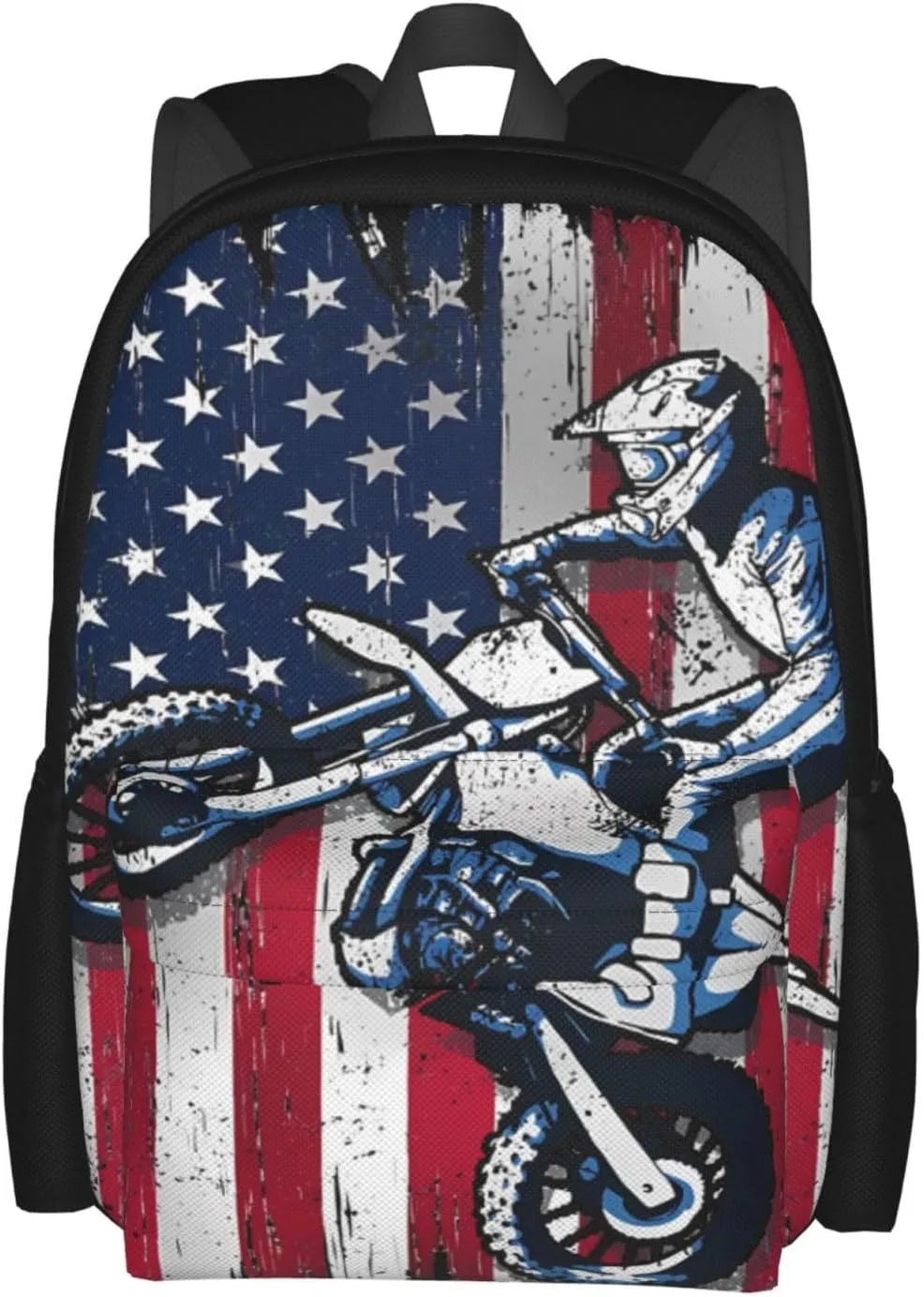 Dirt Bike American Flag Motocross Biker Gift 4th Of July Backpack Casual Laptop Backpack Large Capacity Double Shoulder Bag Travel Daypack For Women Men