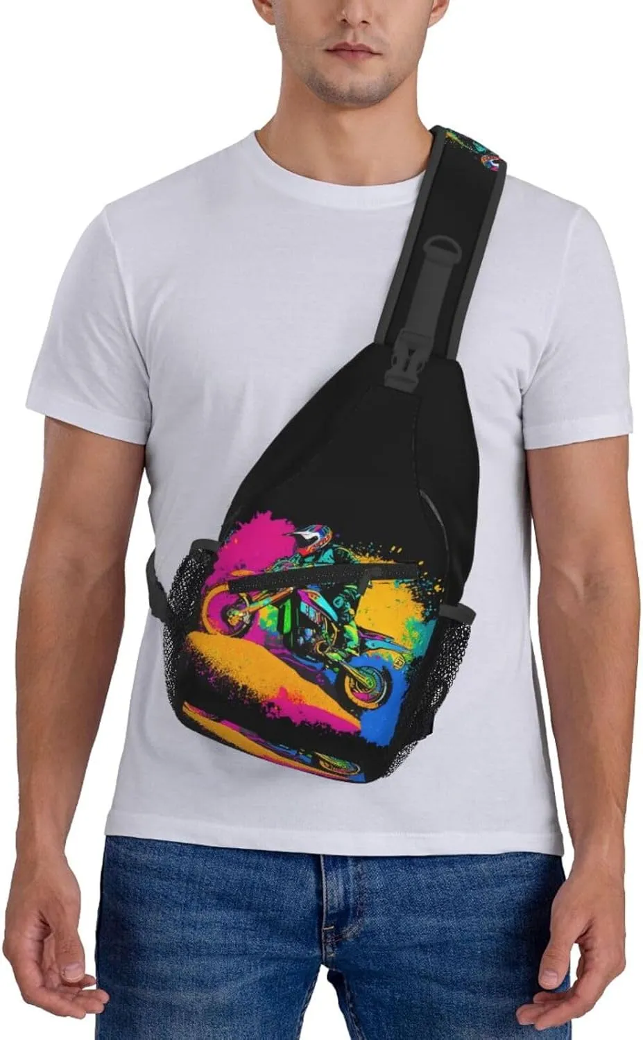 Dirt Bike With Red And Black Paint Splash Sling Bag Crossbody Bag Casual Chest Bags Travel Shoulder Backpack