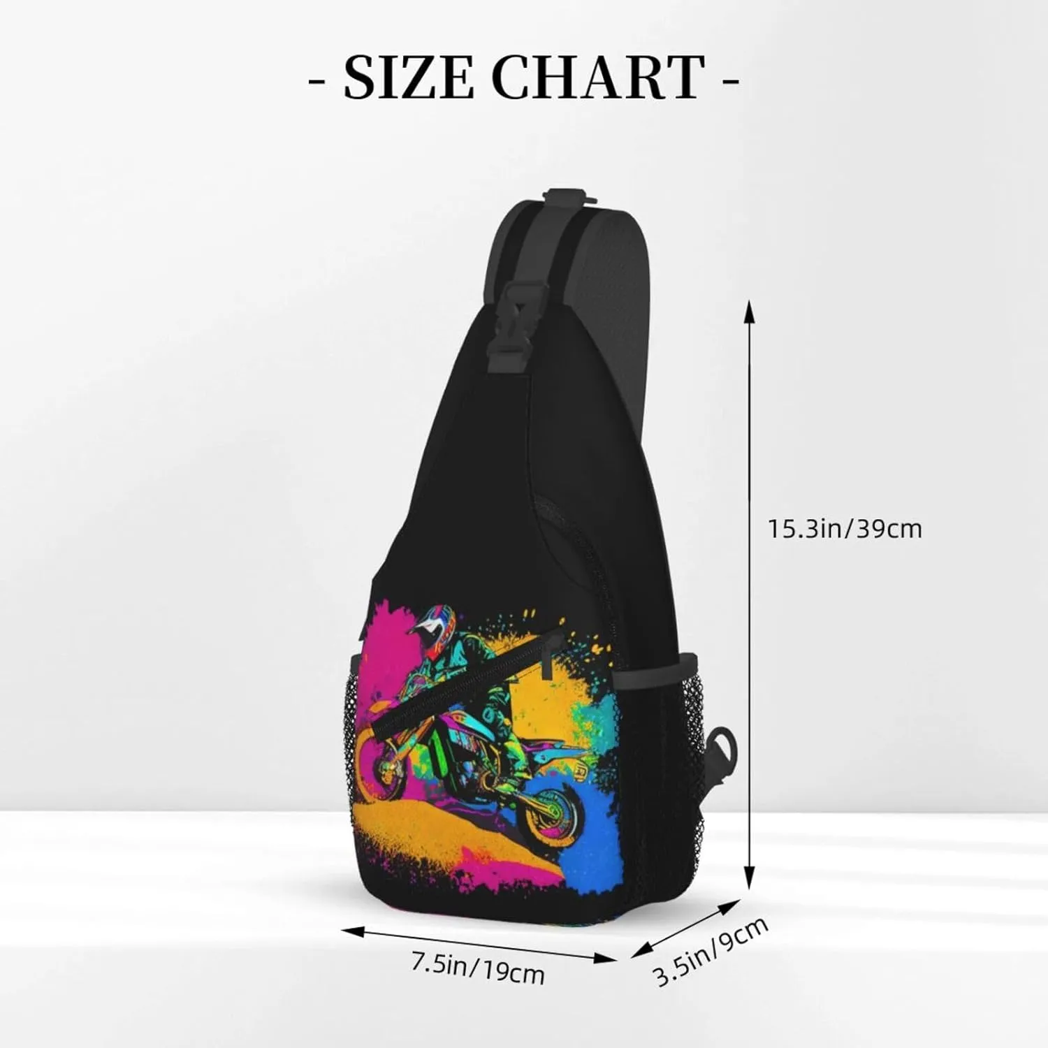 Dirt Bike With Red And Black Paint Splash Sling Bag Crossbody Bag Casual Chest Bags Travel Shoulder Backpack