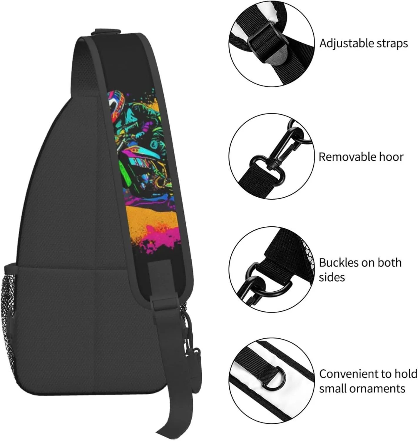 Dirt Bike With Red And Black Paint Splash Sling Bag Crossbody Bag Casual Chest Bags Travel Shoulder Backpack