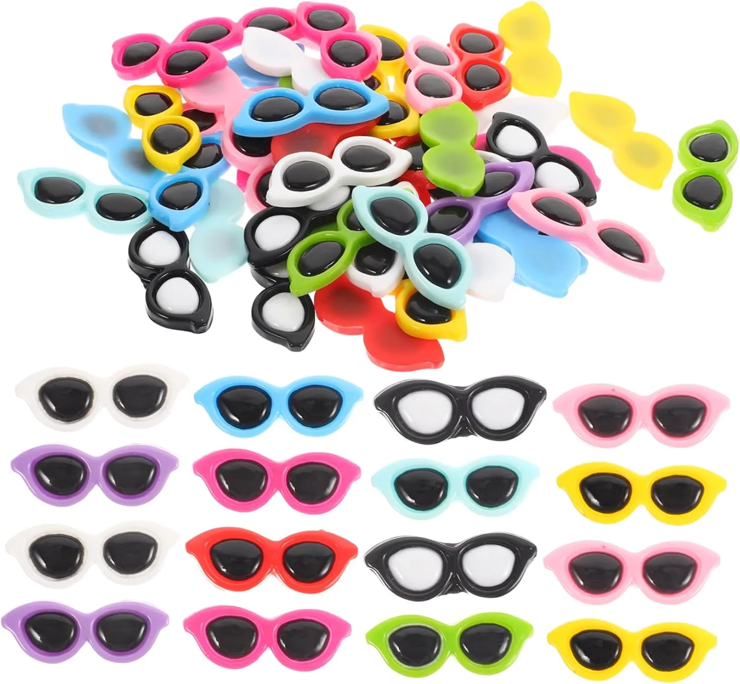 DIYEAH 50pcs Mini Resin Glasses Charm Round Glasses Embellishments Soft Tiny Eyeglasses for Craft Hair Miniature Oval Retro Circle Glasses Decoration Mobile Phone Case Eye Glasses