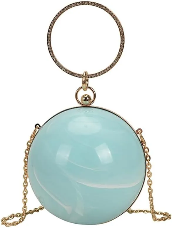 DJBM Women Trendy Acrylic Round Ball Bag Fashionable Versatile Single Shoulder Wrist Purse for Bridal Cocktail
