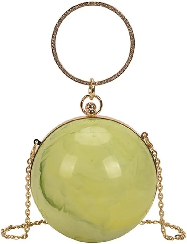 DJBM Women Trendy Acrylic Round Ball Bag Fashionable Versatile Single Shoulder Wrist Purse for Bridal Cocktail