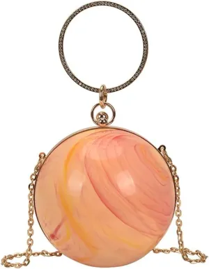DJBM Women Trendy Acrylic Round Ball Bag Fashionable Versatile Single Shoulder Wrist Purse for Bridal Cocktail