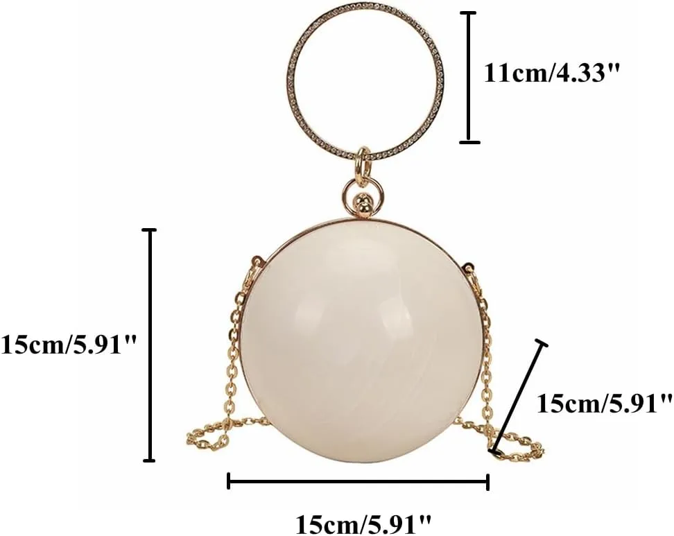 DJBM Women Trendy Acrylic Round Ball Bag Fashionable Versatile Single Shoulder Wrist Purse for Bridal Cocktail