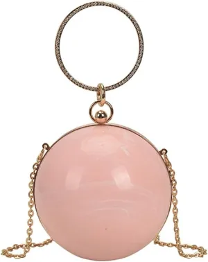 DJBM Women Trendy Acrylic Round Ball Bag Fashionable Versatile Single Shoulder Wrist Purse for Bridal Cocktail