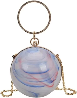 DJBM Women Trendy Acrylic Round Ball Bag Fashionable Versatile Single Shoulder Wrist Purse for Bridal Cocktail
