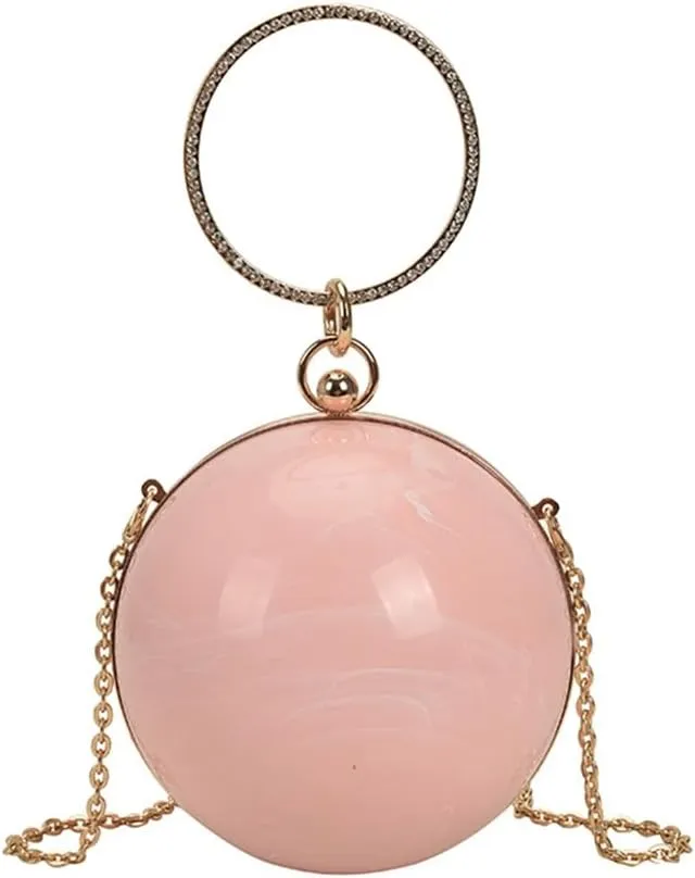 DJBM Women Trendy Acrylic Round Ball Bag Fashionable Versatile Single Shoulder Wrist Purse for Bridal Cocktail