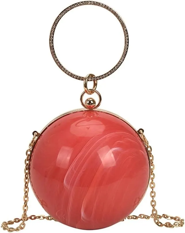 DJBM Women Trendy Acrylic Round Ball Bag Fashionable Versatile Single Shoulder Wrist Purse for Bridal Cocktail