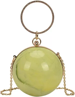 DJBM Women Trendy Acrylic Round Ball Bag Fashionable Versatile Single Shoulder Wrist Purse for Bridal Cocktail