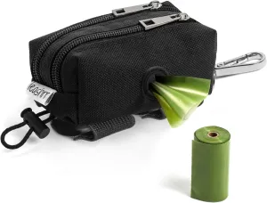Dog Poop Bag Holder for Leashes - Dog Poop Bag Dispenser and Treat Holder with 2 Waterproof Pouches for Pet Waste Bags and Walking Accessories   1 Free Roll - Leashrr 2.0 (Black)