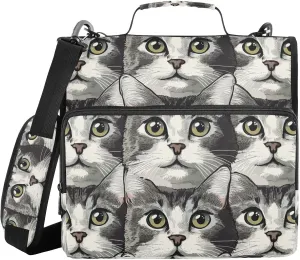 Doodle Black Cats Face Zipper Binder with Shoulder Strap Trapper Keeper 3 Ring Binder Organizer Large Capacity Multiple Compartments for School Office
