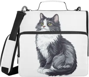 Doodle Black Cats Zipper Binder with Shoulder Strap Trapper Keeper 3 Ring Binder Organizer Large Capacity Multiple Compartments for School Office