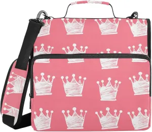 Doodle White Crowns Zipper Binder with Shoulder Strap Trapper Keeper 3 Ring Binder Organizer Large Capacity Multiple Compartments for School Office