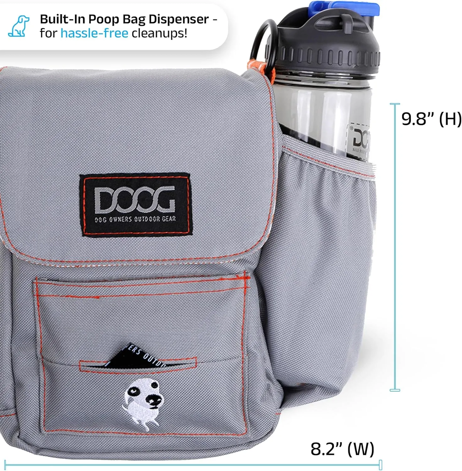 DOOG Walkie Bag | Grey | Adjustable Dog Treat Pouch Shoulder Bag with Poo Bag & Water Bottle Compartments – Comfort Fit, Everyday Use