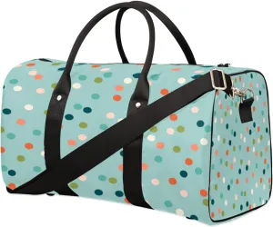 Dots Teal Cyan Travel Duffel Bag Sport Gym Duffle Bag Weekender Overnight Tote Bag Foldable Carry on Bag Training Shoulder Bag for Women Men