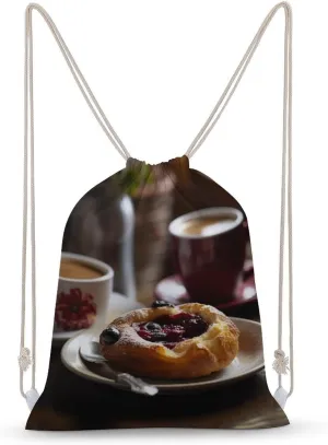 Drawstring Backpack Bread on White Plate String Bag Sackpack Foldable Backpack Sports Gym Bag for Shopping Yoga