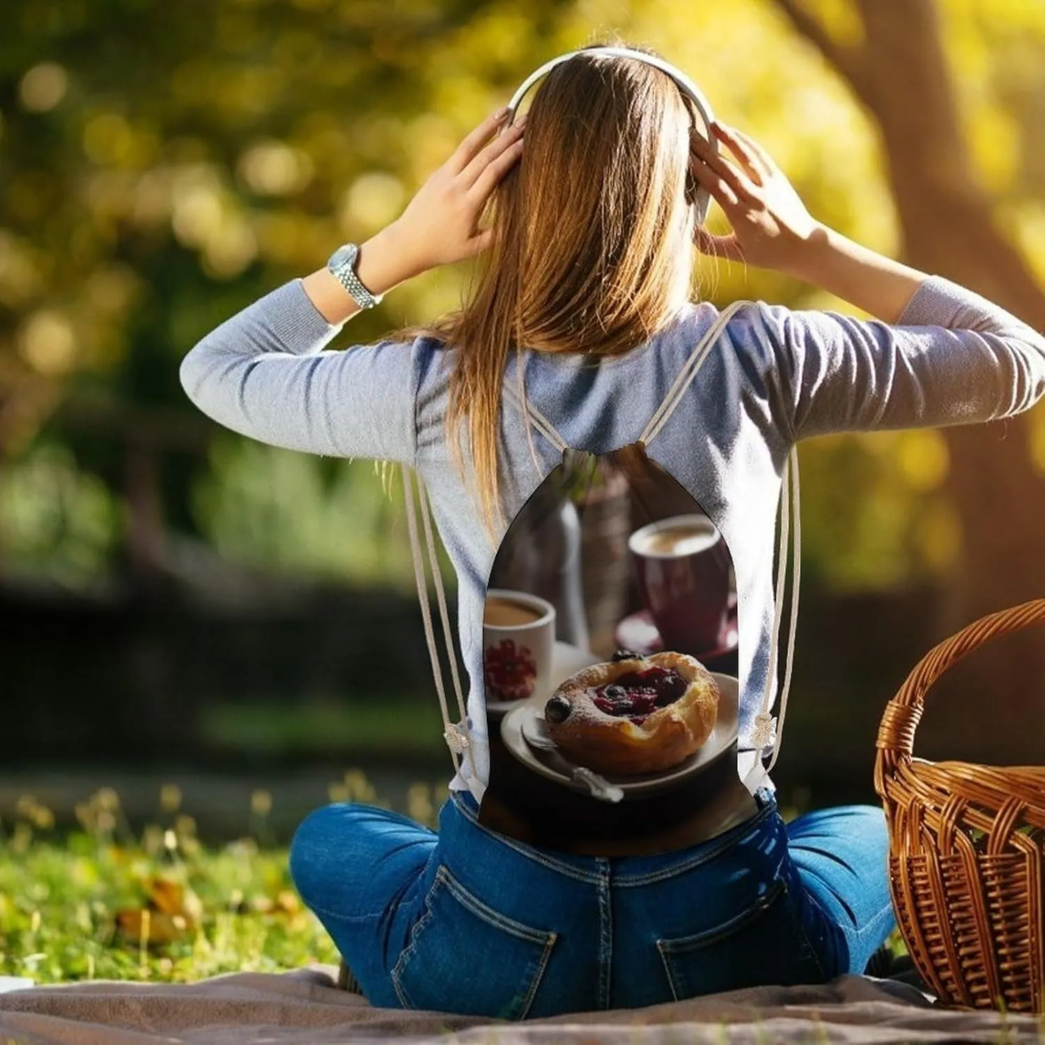 Drawstring Backpack Bread on White Plate String Bag Sackpack Foldable Backpack Sports Gym Bag for Shopping Yoga