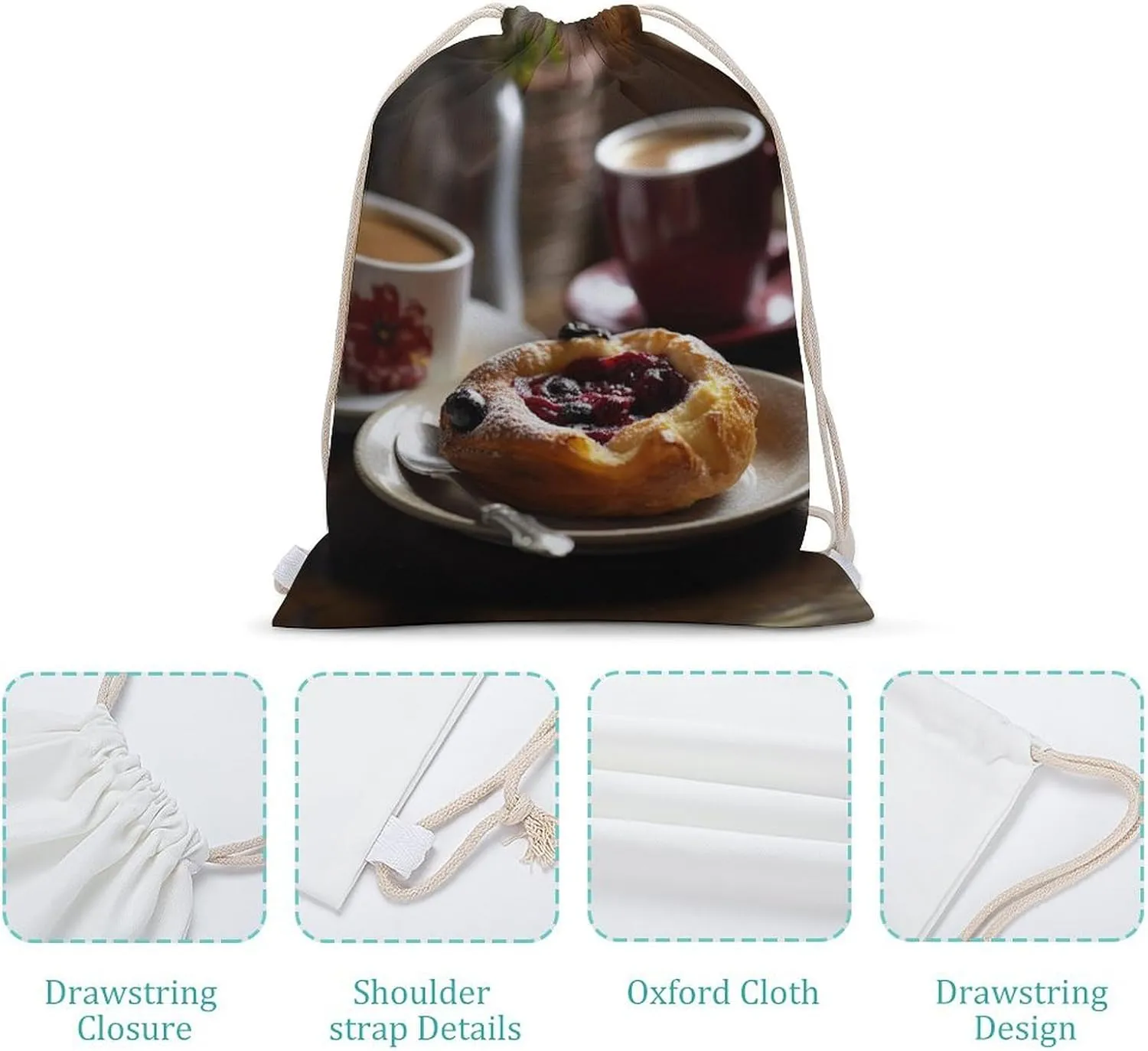 Drawstring Backpack Bread on White Plate String Bag Sackpack Foldable Backpack Sports Gym Bag for Shopping Yoga